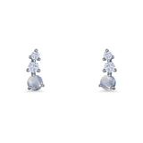 Three Stone Lab Created Opal 8.2mm Tapered CZ Stud Earring 925 Sterling Silver