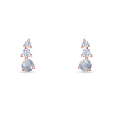 Three Stone Lab Created Opal 8.2mm Tapered CZ Stud Earring 925 Sterling Silver