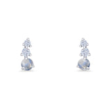 Three Stone Lab Created Opal 8.2mm Tapered CZ Stud Earring 925 Sterling Silver