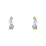 Three Stone Lab Created Opal 8.2mm Tapered CZ Stud Earring 925 Sterling Silver