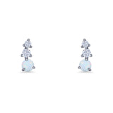 Three Stone Lab Created Opal 8.2mm Tapered CZ Stud Earring 925 Sterling Silver