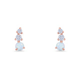 Three Stone Lab Created Opal 8.2mm Tapered CZ Stud Earring 925 Sterling Silver