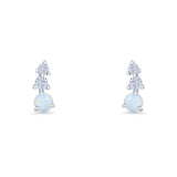 Three Stone Lab Created Opal 8.2mm Tapered CZ Stud Earring 925 Sterling Silver