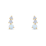 Three Stone Lab Created Opal 8.2mm Tapered CZ Stud Earring 925 Sterling Silver
