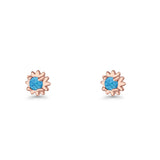 Round 3.9mm Lab Created Opal Flower Stud Earring 925 Sterling Silver