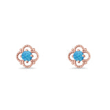 Round 6.5mm Lab Created Opal Four Leaf Clover Stud Earring 925 Sterling Silver