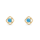 Round 6.5mm Lab Created Opal Four Leaf Clover Stud Earring 925 Sterling Silver