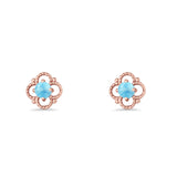 Round 6.5mm Lab Created Opal Four Leaf Clover Stud Earring 925 Sterling Silver