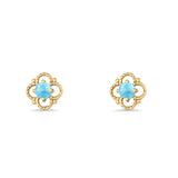Round 6.5mm Lab Created Opal Four Leaf Clover Stud Earring 925 Sterling Silver
