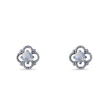 Round 6.5mm Lab Created Opal Four Leaf Clover Stud Earring 925 Sterling Silver