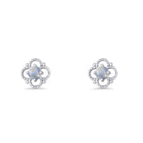 Round 6.5mm Lab Created Opal Four Leaf Clover Stud Earring 925 Sterling Silver