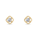 Round 6.5mm Lab Created Opal Four Leaf Clover Stud Earring 925 Sterling Silver