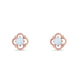 Round 6.5mm Lab Created Opal Four Leaf Clover Stud Earring 925 Sterling Silver