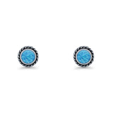 Round Twisted Rope Stud Earring Lab Created Opal 925 Sterling Silver