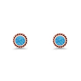 Round Twisted Rope Stud Earring Lab Created Opal 925 Sterling Silver