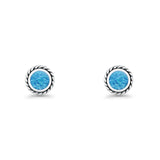 Round Twisted Rope Stud Earring Lab Created Opal 925 Sterling Silver