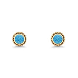 Round Twisted Rope Stud Earring Lab Created Opal 925 Sterling Silver