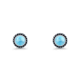 Round Twisted Rope Stud Earring Lab Created Opal 925 Sterling Silver