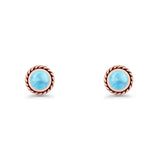 Round Twisted Rope Stud Earring Lab Created Opal 925 Sterling Silver