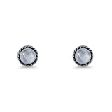 Round Twisted Rope Stud Earring Lab Created Opal 925 Sterling Silver