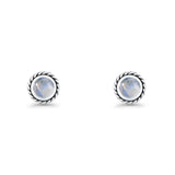 Round Twisted Rope Stud Earring Lab Created Opal 925 Sterling Silver