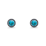 Round Twisted Rope Stud Earring Lab Created Opal 925 Sterling Silver