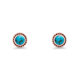 Round Twisted Rope Stud Earring Lab Created Opal 925 Sterling Silver