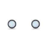Round Twisted Rope Stud Earring Lab Created Opal 925 Sterling Silver