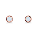 Round Twisted Rope Stud Earring Lab Created Opal 925 Sterling Silver
