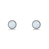 Round Twisted Rope Stud Earring Lab Created Opal 925 Sterling Silver