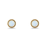 Round Twisted Rope Stud Earring Lab Created Opal 925 Sterling Silver