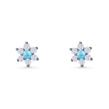 Round 8.7mm Lab Created Opal Floral Stud Earring 925 Sterling Silver