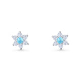 Round 8.7mm Lab Created Opal Floral Stud Earring 925 Sterling Silver