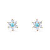Round 8.7mm Lab Created Opal Floral Stud Earring 925 Sterling Silver