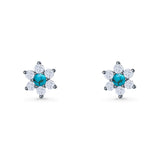 Round 8.7mm Lab Created Opal Floral Stud Earring 925 Sterling Silver