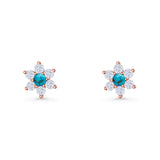 Round 8.7mm Lab Created Opal Floral Stud Earring 925 Sterling Silver