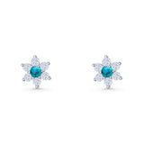 Round 8.7mm Lab Created Opal Floral Stud Earring 925 Sterling Silver