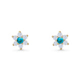 Round 8.7mm Lab Created Opal Floral Stud Earring 925 Sterling Silver