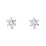 Round 8.7mm Lab Created Opal Floral Stud Earring 925 Sterling Silver