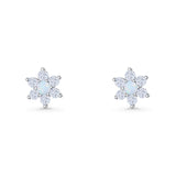 Round 8.7mm Lab Created Opal Floral Stud Earring 925 Sterling Silver