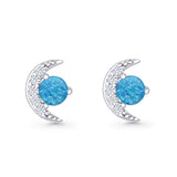 Moon Stud Earring 7mm Round Lab Created Opal & Clear CZ 925 Sterling Silver