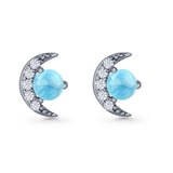 Moon Stud Earring 7mm Round Lab Created Opal & Clear CZ 925 Sterling Silver