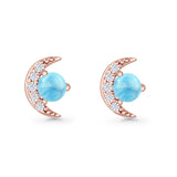 Moon Stud Earring 7mm Round Lab Created Opal & Clear CZ 925 Sterling Silver