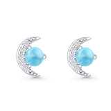 Moon Stud Earring 7mm Round Lab Created Opal & Clear CZ 925 Sterling Silver