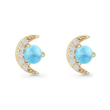 Moon Stud Earring 7mm Round Lab Created Opal & Clear CZ 925 Sterling Silver