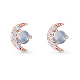 Moon Stud Earring 7mm Round Lab Created Opal & Clear CZ 925 Sterling Silver