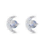 Moon Stud Earring 7mm Round Lab Created Opal & Clear CZ 925 Sterling Silver