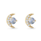 Moon Stud Earring 7mm Round Lab Created Opal & Clear CZ 925 Sterling Silver