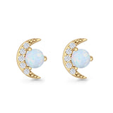 Moon Stud Earring 7mm Round Lab Created Opal & Clear CZ 925 Sterling Silver