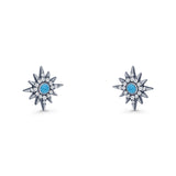 Starburst Stud Earring 10.7mm Lab Created Opal & Cubic Zirconia 925 Sterling Silver